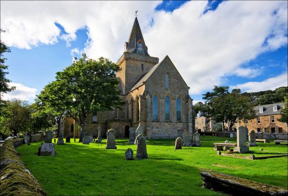 Dornoch Cathedral in the historic town of Dornoch. The cathedral was chosen by Madonna as the location for her son's christening in December 2000 and the nearby Skibo Castle for her marriage.